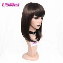 USMEI 14 дюймов Синтетические Яки прямые волосы два цвета средней длины женский парик жаростойкий коричневый Косплей парики