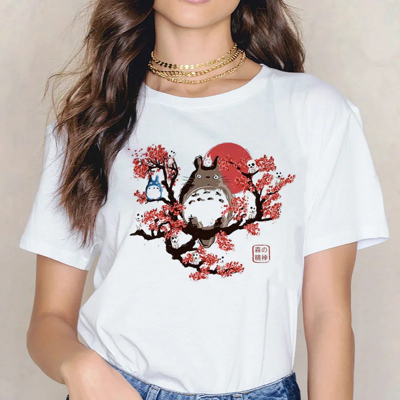 Футболка с Тоторо Хаяо Миядзаки Женская одежда с героями мультфильмов женская футболка с аниме «дух» Studio Ghibli футболка с аниме Женская японская