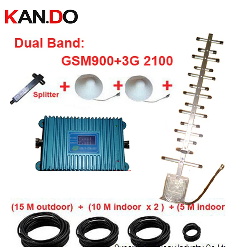 

W/ 40M Cable+3 Antennas dual band repeater 2100Mhz amplifer,900Mhz GSM 3G WCDMA repeater LCD display function dual bands booster