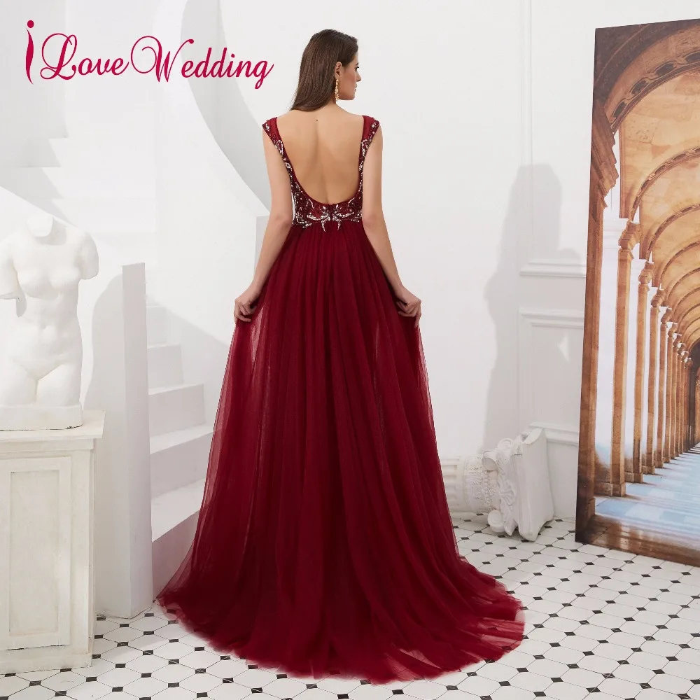ILoveWedding халат De Soiree сексуальное с v образным вырезом и отделкой бисером