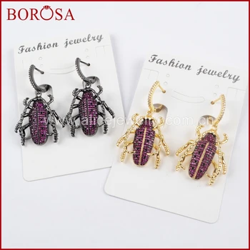 

BOROSA 2Pairs New Insects Drop Earrings,Micro Pave CZ Beetles Crystal Ladybugs Fly Bee Dangle Earrings for Women Jewelry WX845