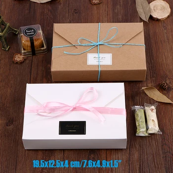 

20pcs/lot 19.5x12.5x4 cm/7.6x4.9x1.5" kraft paper/white gift boxes envelope styled presentation box for wedding invitation cards