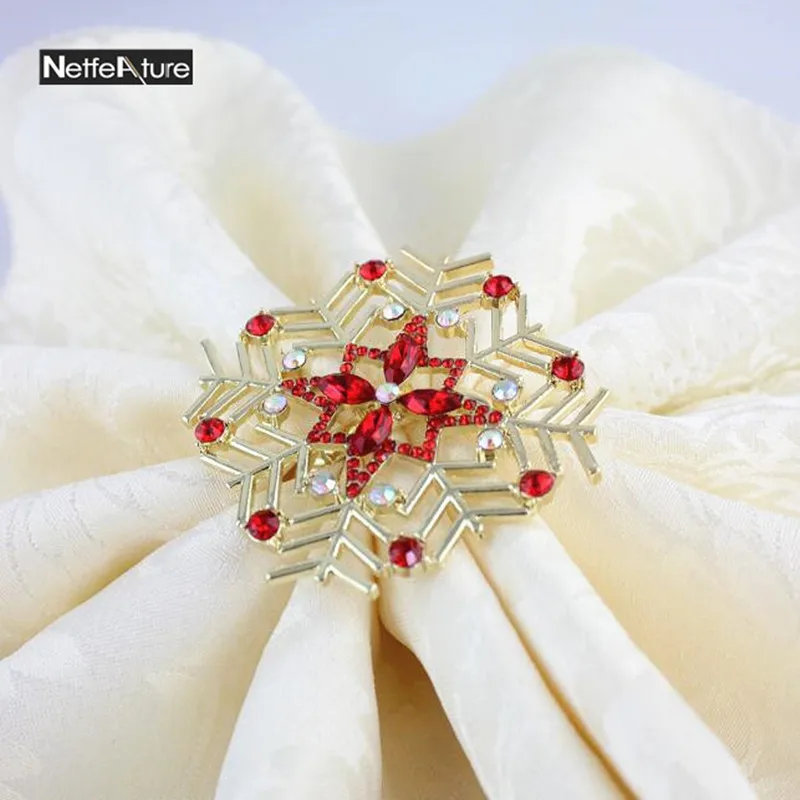 

Shine Rhinestone Plating Alloy Christmas Series Snow Flake Napkin Rings Home Themed Restaurant Table Decoration Serviette Holder