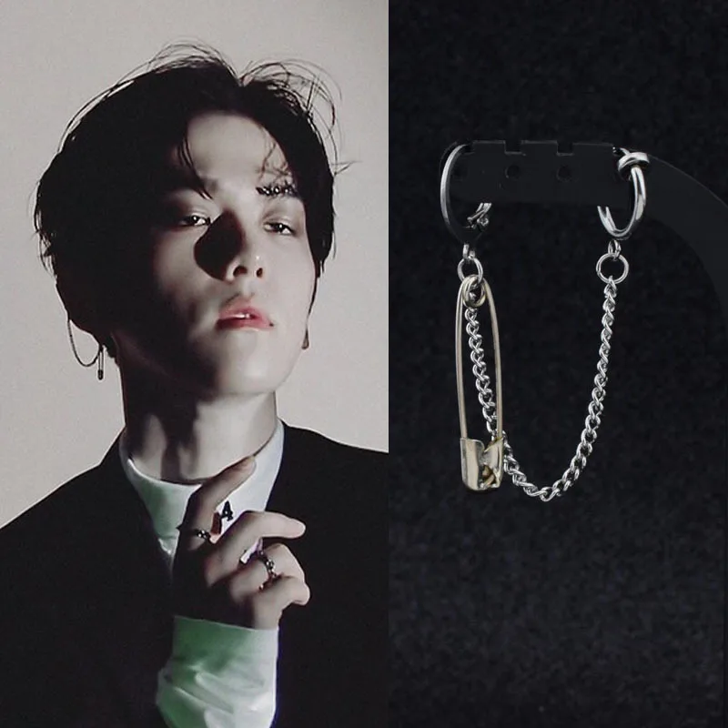 

Korean Boys Punk Ear Clip Cuff Wrap Earrings Pin Chain Pendant Men Stainless Steel Stud Earring Hipster Grunge Accessory Unisex
