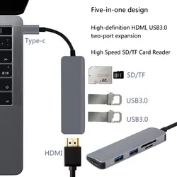 Новый Usb3.0 Multi-card Reader 5 в 1 USB Алюминий C концентратор с 4 К HDMI SD/TF 2 Порты USB 3,0 Тип C Hub Конвертер кабель