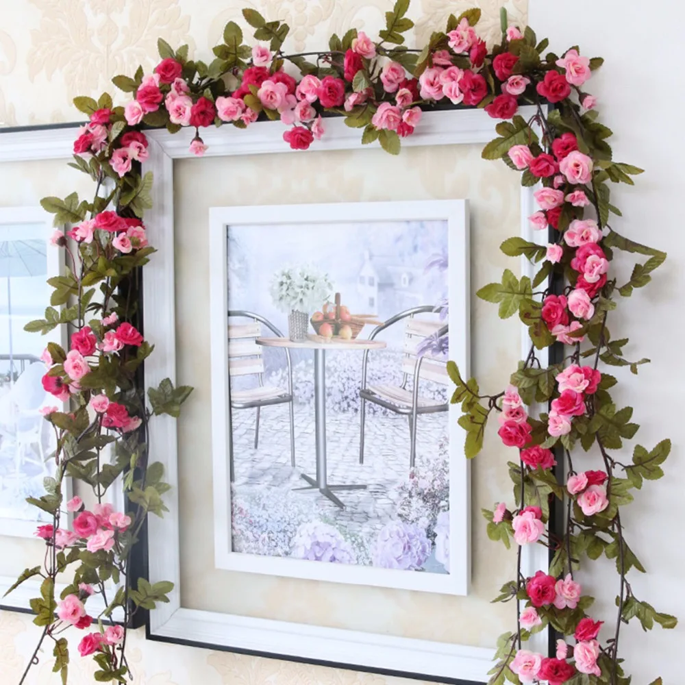 230cm/ 91in Silk Rose Wedding Decorations Ivy Vine Artificial Flowers Arch Decor with Green Leaves Hanging Wall Garland A0332