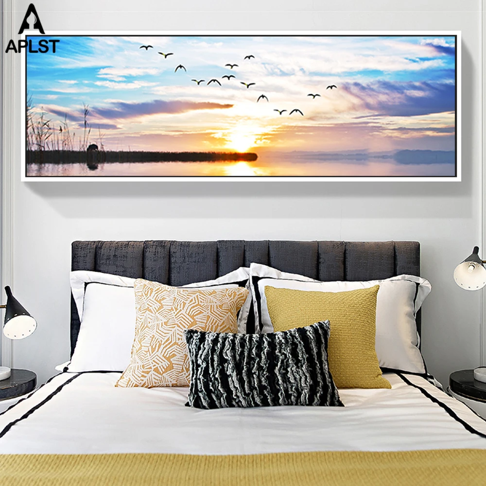 

Reed Flying Birds Posters Sunset Seascape Canvas Print Wall Art Picture Painting Landscape Printing Home Decor for Living Room