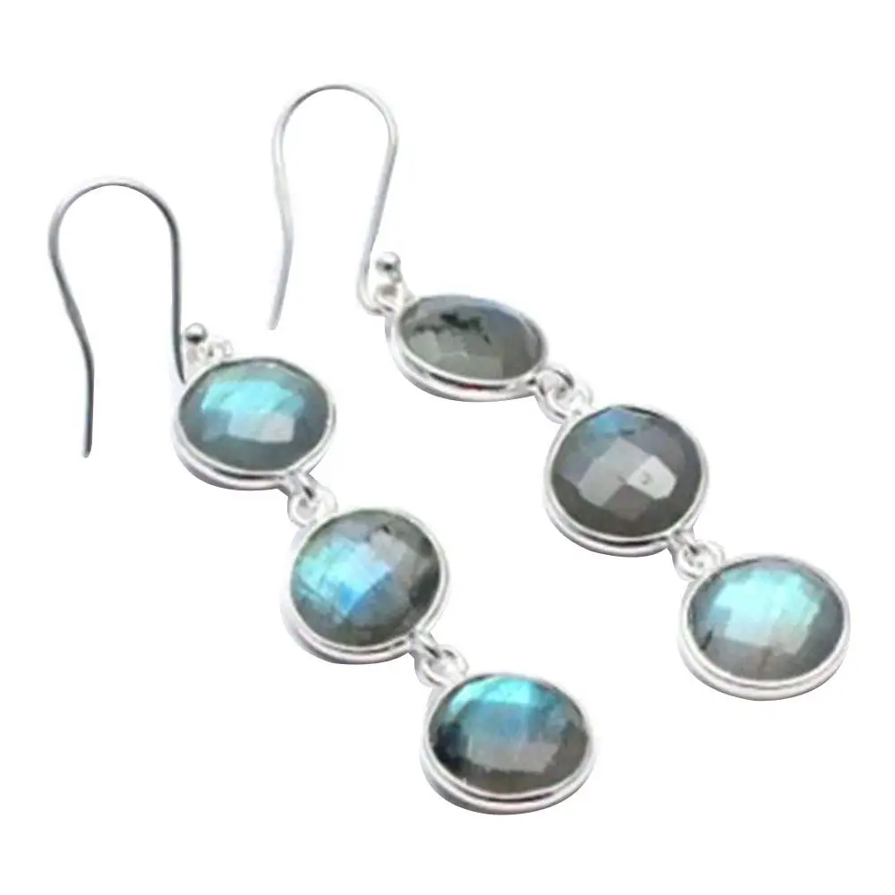 

NiaoZaiFei YunZaiKan Genuine Labradorite 925 Sterling Silver Earrings,61 mm, 2SE0267