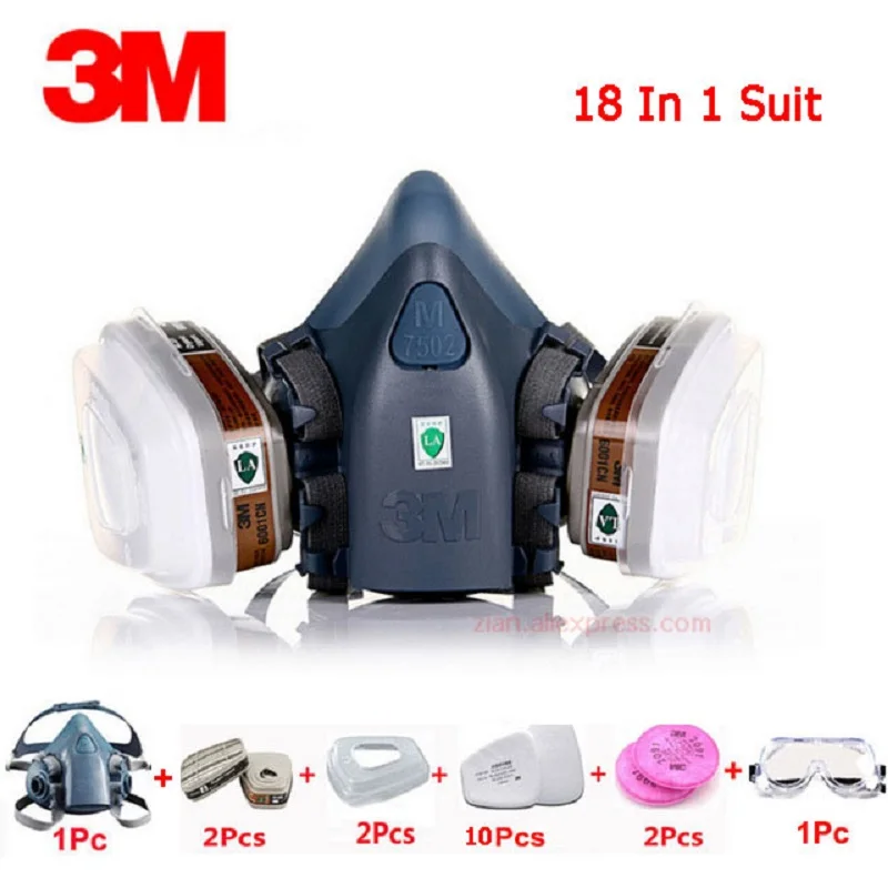 

3M7502 Spray Paint Half Mask 18 in 1 Chemical Organic Gas Protection 6001/2091 Filter for Decoration Dust-proof with PC Mirror