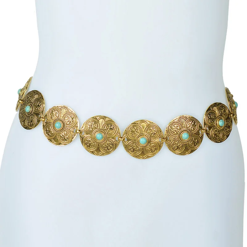 

Selling European-style turquoise bohemian waist harness belt sexy bikini beach belly necklace female jewelry wholesale