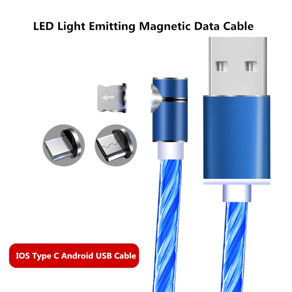Светодиодный зарядный usb кабель 3 в 1 Магнитный для iPhone X Micro USB/USB Type C