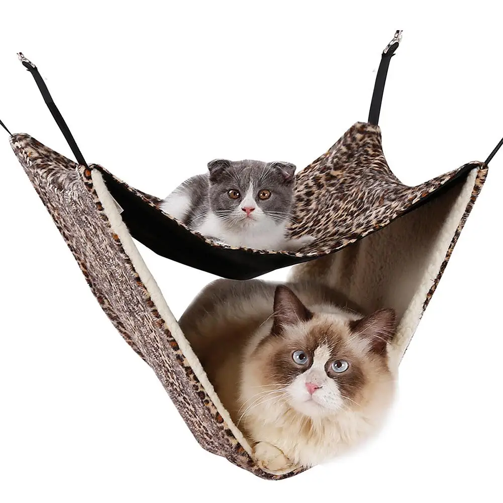 

Pet Cat Hammock Double-Layer Cat Bed Mat Leopard Print Kitten Hammock Autumn Winter Cat Cage Double-layer Swing Hammock Cushion