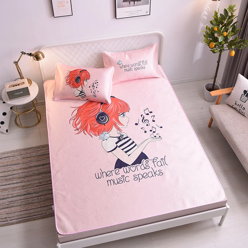

Cartoon Girls Bed Mattress Protector Cover Washable Sleeping Bed Mat Sheet Ice Silk Soft Summer Children Bed Mattress Topper