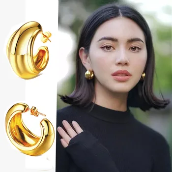 

American designer Walking show eco-friendly brass gilded hundred style wide face personality circle Earrings