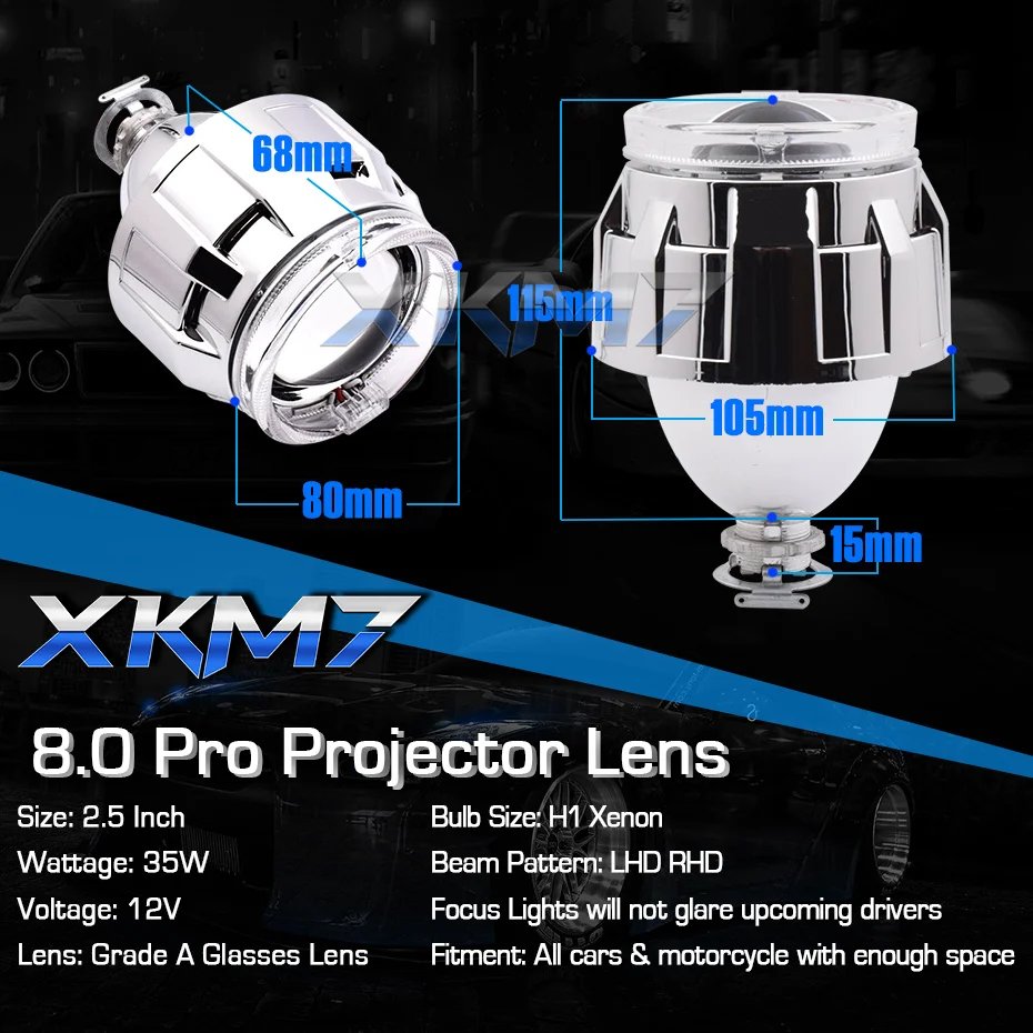 US $44.40 XKM7 Retrofit Projector Bixenon Lens 25 Angel Eyes Turn Signal Lamp H1 LED HID Headlight H4 H7 Car Lights Accessories Tuning