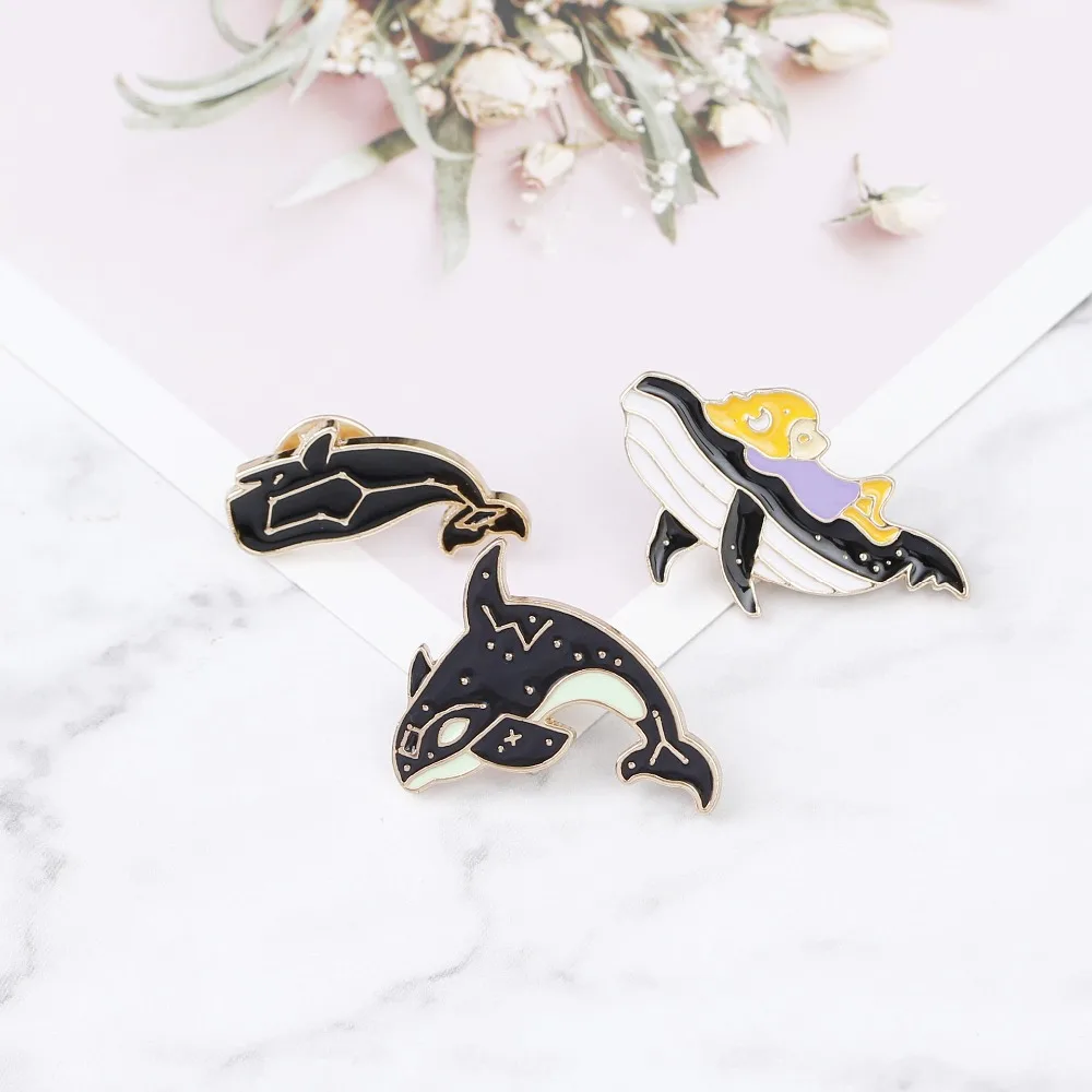 Personality Cartoon Cute Dolphin Whale Brooches for Women Men Enamel Pins and Brooch Jewelry Clothes Backpack Badge Pin Button