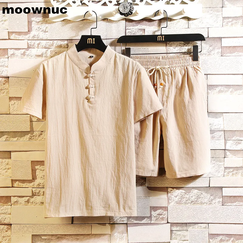 

(Shirt + trousers) 2019 summer men's Cotton and linen shirts big size fashion casual Home clothing for men M-5XL