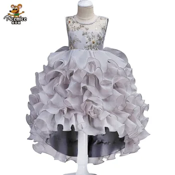 

Sleeveless 4 Colors O-Neck Pattern Flower Bling Sequined Kids Princess Flower Girls Dress Pageant Party Girls Elegant Wedding