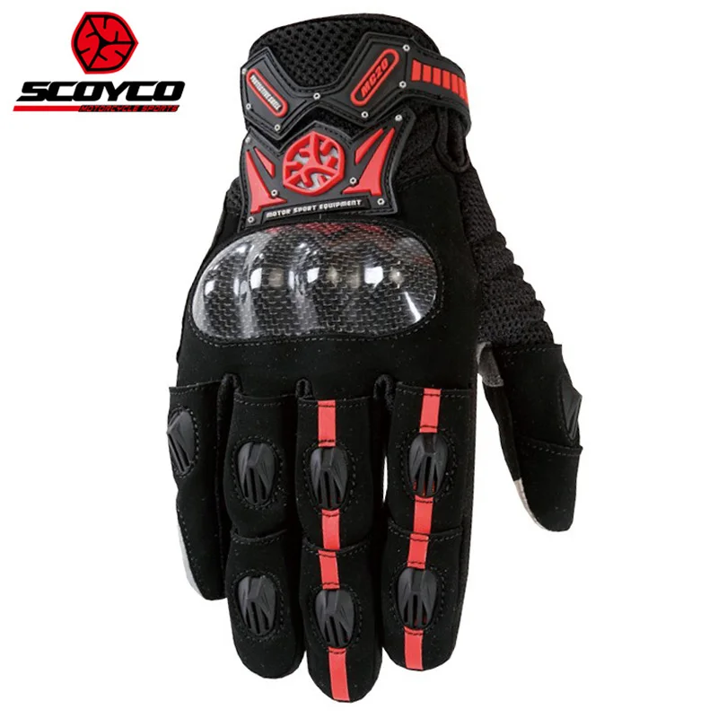 Scoyco MC20 Мотоциклетные Перчатки из углеволокна мотоциклетные перчатки с жесткими защитными вставками, размеры мотор Сенсорный экран Гоночные перчатки - Цвет: Красный