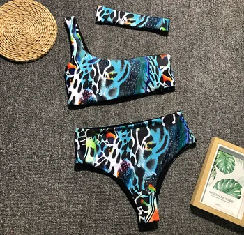 

Female High Waist Push Up Bikini Swimsuit Fashion Pattern Animal Printed Beachwear Women's Summer Swimming Suit