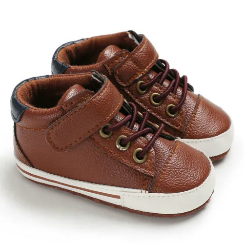 Мягкая детская обувь для маленьких мальчиков и девочек; кроссовки из искусственной кожи; нескользящие кроссовки для детей 0-18 месяцев - Цвет: Коричневый