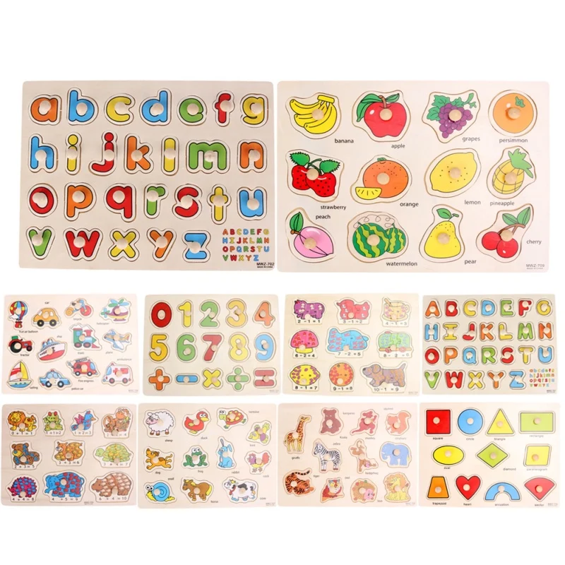 33cm Kid Early Educational font b Toys b font Baby Hand Grasp Wooden Puzzle Alphabet and