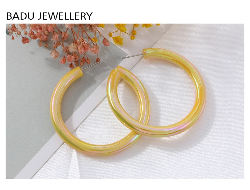Badu цветные большие серьги-кольца для женщин Новая мода Панк полые круглые пластиковые серьги ювелирные изделия подарок для девочки