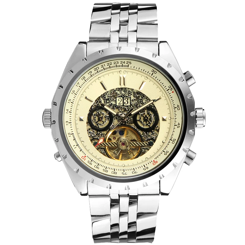 

JARGAR Luxury Automatic Mechanical Date Day Calendar 24Hour Mental Band Business Men's Watch