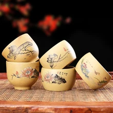 80 мл аутентичная исиновая фиолетовая глиняная чашка для чая, Офисная чайная церемония, посуда для напитков, ручная роспись, узор лотоса, сырая руда, Zisha, чайная чашка, чаши