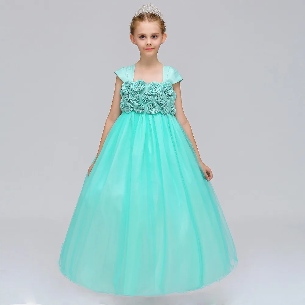 Высокое качество с открытыми плечами для девочек в цветочек праздничное платье принцессы для маленьких девочек Glitz розовый аппликации