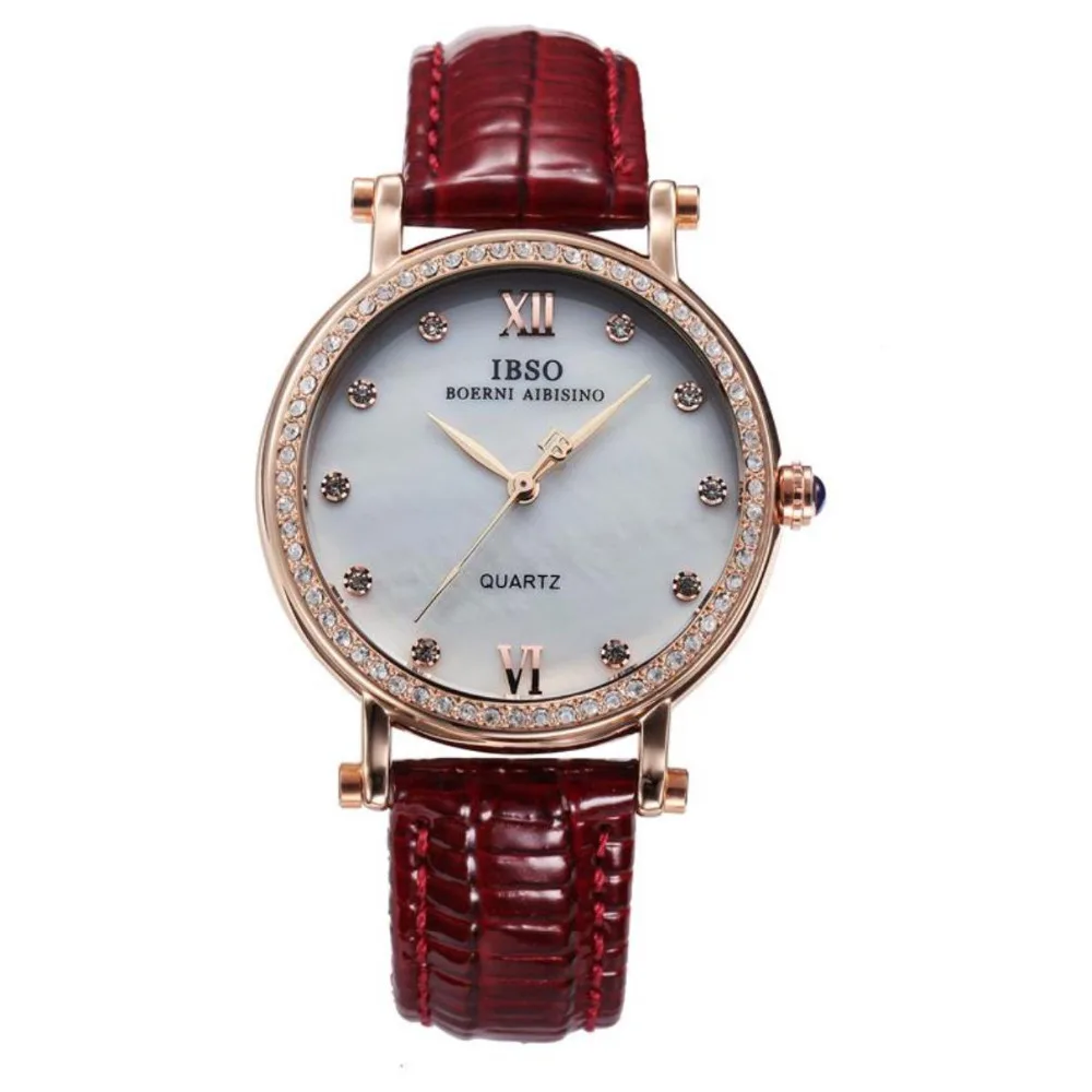 

IBSO Top Quality Fashion Watches for Women Diamonds Watch Genuine Leather Strap 3813L