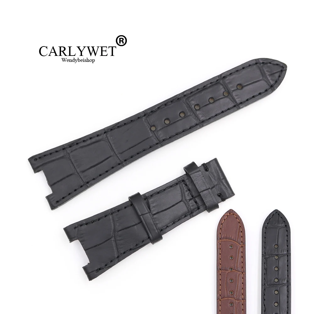 

CARLYWET 25mm Wholesale Black Brown Real Leather Handmade Replacement Crocodile Grain Wrist Watch Band Strap Without Buckle