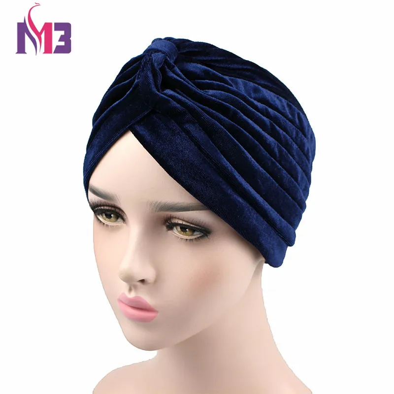 Модный женский бархатный тюрбан, стрейчевый неоновый тюрбан для женщин, бархатный хиджаб, тюрбан, повязка на голову - Цвет: Navy