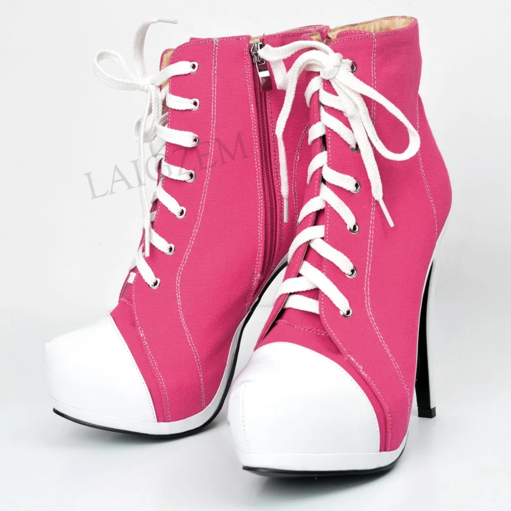LAIGZEM/парусиновые женские ботинки на платформе; Botines Mujer; короткие ботильоны на высоком каблуке с боковой молнией; женская обувь; большие размеры 34-52