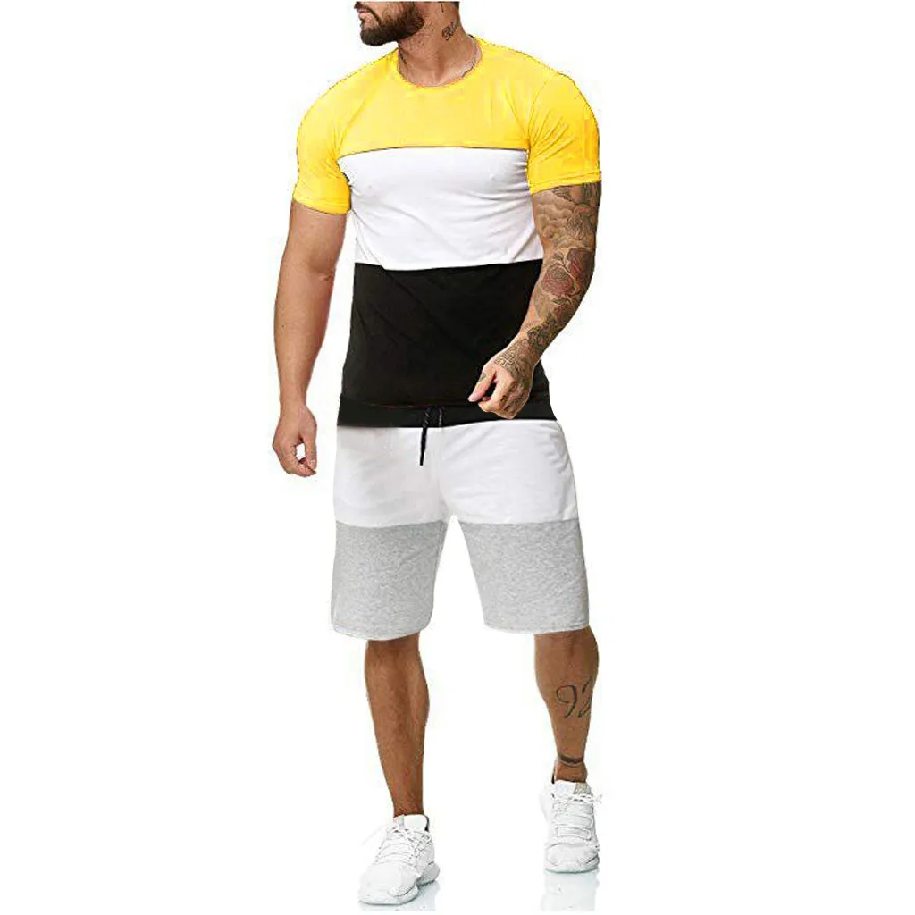 KLV мужские комплекты, мужской комплект из 2 предметов, спортивный комплект с короткими рукавами, Летние повседневные короткие тонкие