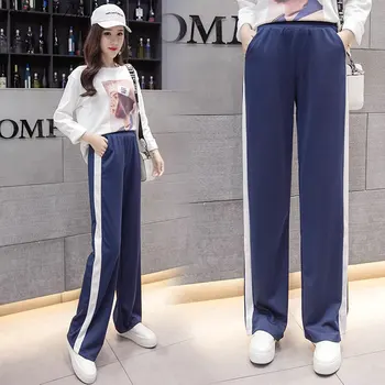 

2018 Spring Summer Women Casual Sweatpants Rainbow Striped Side Pant Ladies Loose Trousers Joggers Sweat Pants Plus Size CC653