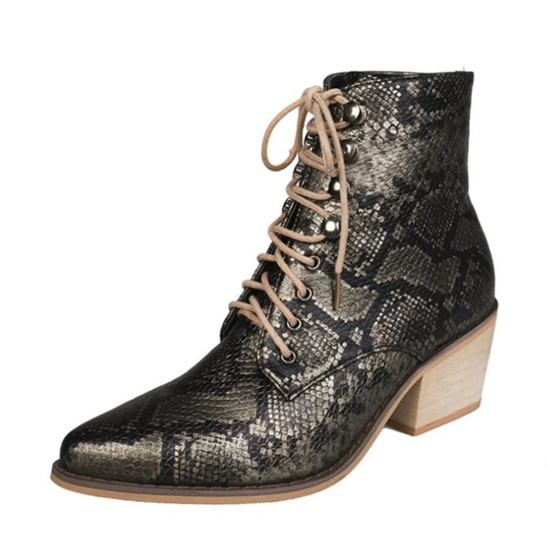 Online Ho Sussulto Stivali Delle Donne di Modo Punta a punta Delle Donne di inverno Stivali Comodi Stivali Tacco Quadrato Stampa Serpente Scarpe Da Donna antiscivolo martin Avvio