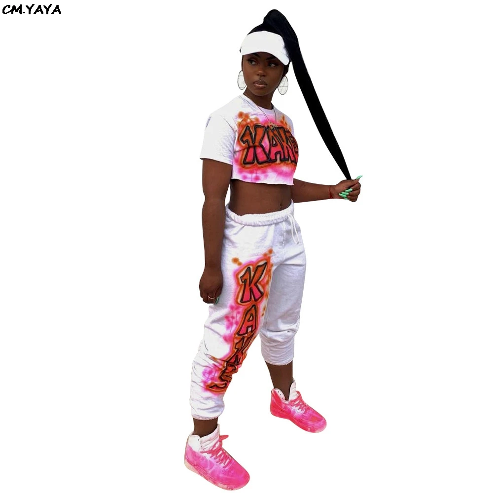 

2019 new women summer letter print o-neck short sleeve tee top pants suit two piece set sporting tracksuit outfit GLOX8026