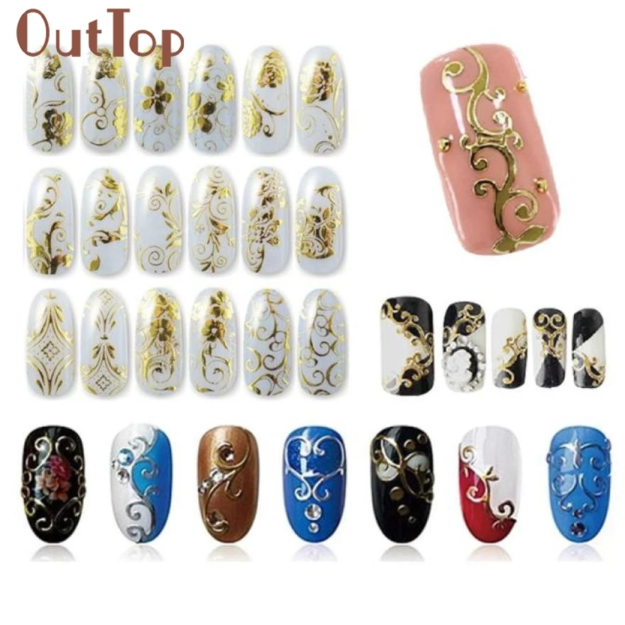 

2017 Nail sticker DIY Decoration Tools 108Pcs 3D Gold Silver Flower Nail Art Stickers Decals Stamping ar12 Levet dropship
