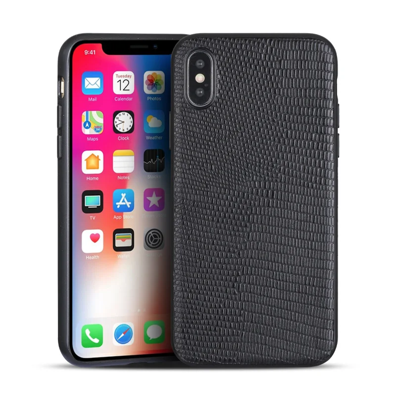 

LANGSIDI Natural leather lizard print mobile phone case for iPhone X XR XS MAX 8plus 8 7 7plus 6 6s 6splus Soft phone case