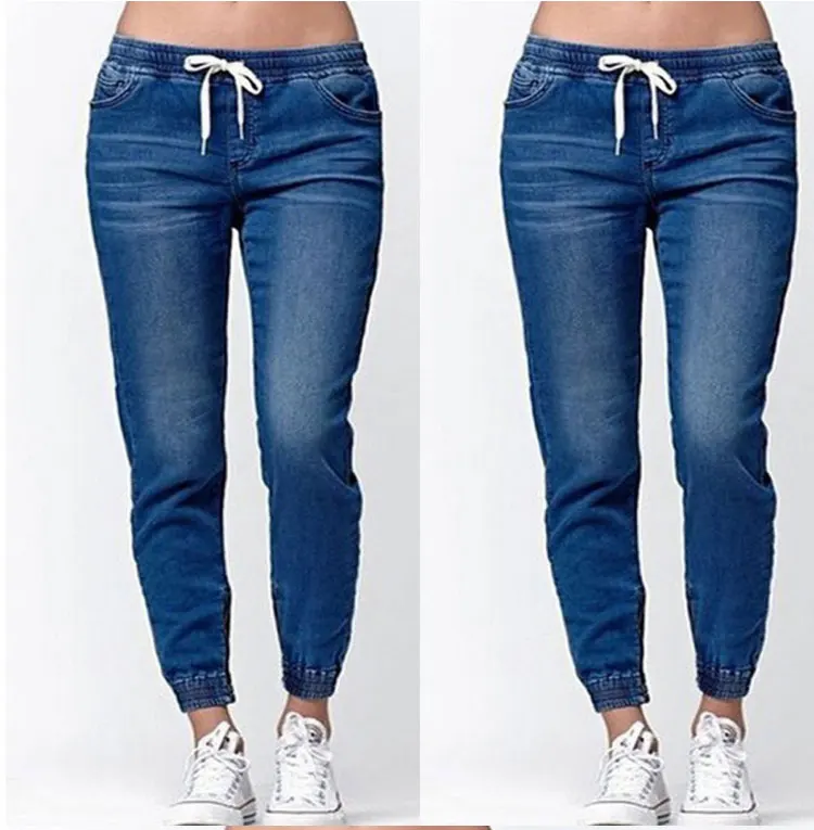 2019 для женщин Высокая талия синий черный брюки для девочек женские тонкие узкие джинсы карандаш Бренд эластичный пояс повседневное Джинс