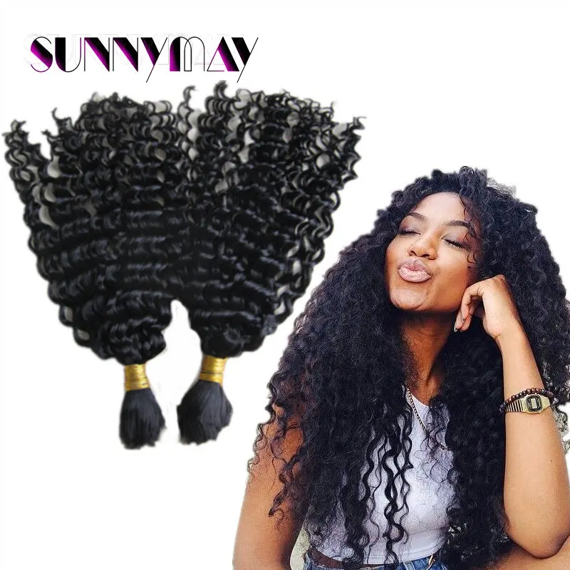 

Wholesale High Quality Natural Color Deep Curl Braiding Virgin Brazilian Human Hair Bulk 10-30" In Stock