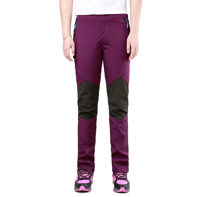 RAY GRACE открытый зима водонепроницаемые брюки для туризма для мужчин женщин Альпинизм флис брюки для девочек Рыбалка дышащие спортивные мотобрюки - Цвет: Women Purple