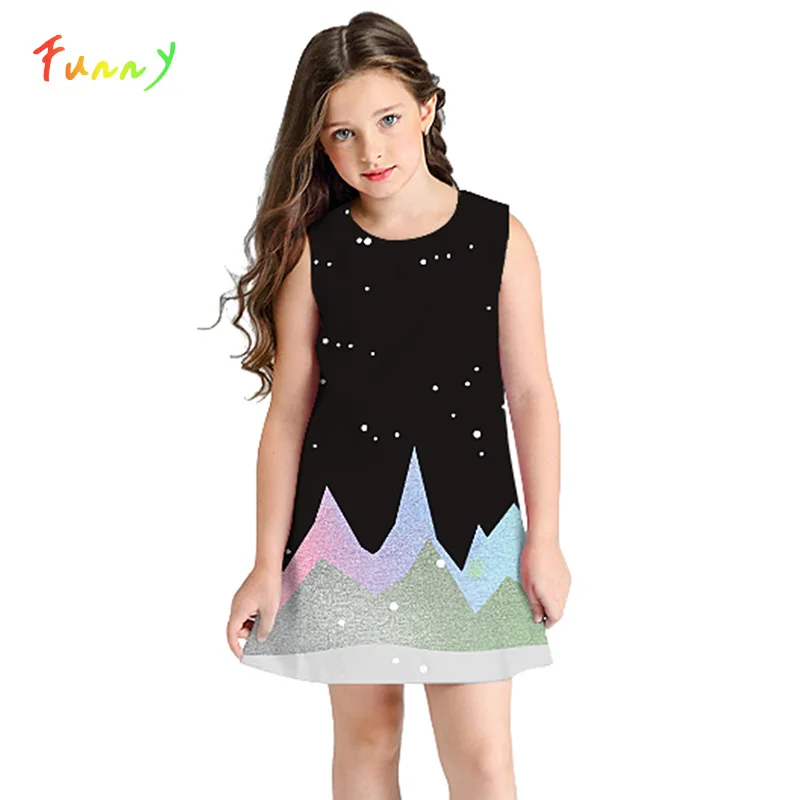 

Children Dress Girl Sleeveless Space Galaxy Dress Kids Clothes Fashion Printed Summer Dress Mini Robe Fille 8 10 12 Years