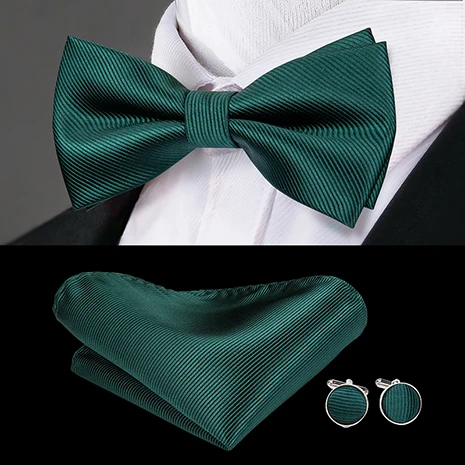 Hi-Tie Classic Black Bow Ties for Men 100% Silk Butterfly Pre-Tied Bow Tie Pocket Square Cufflinks Suit Set Floral Gold Bowties LH-782