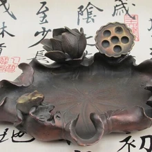 Xd 003198 Китайская Народная Фэншуй Чистая Бронзовый Медь лягушка листьев Лотоса Yantai пера мыть статуя