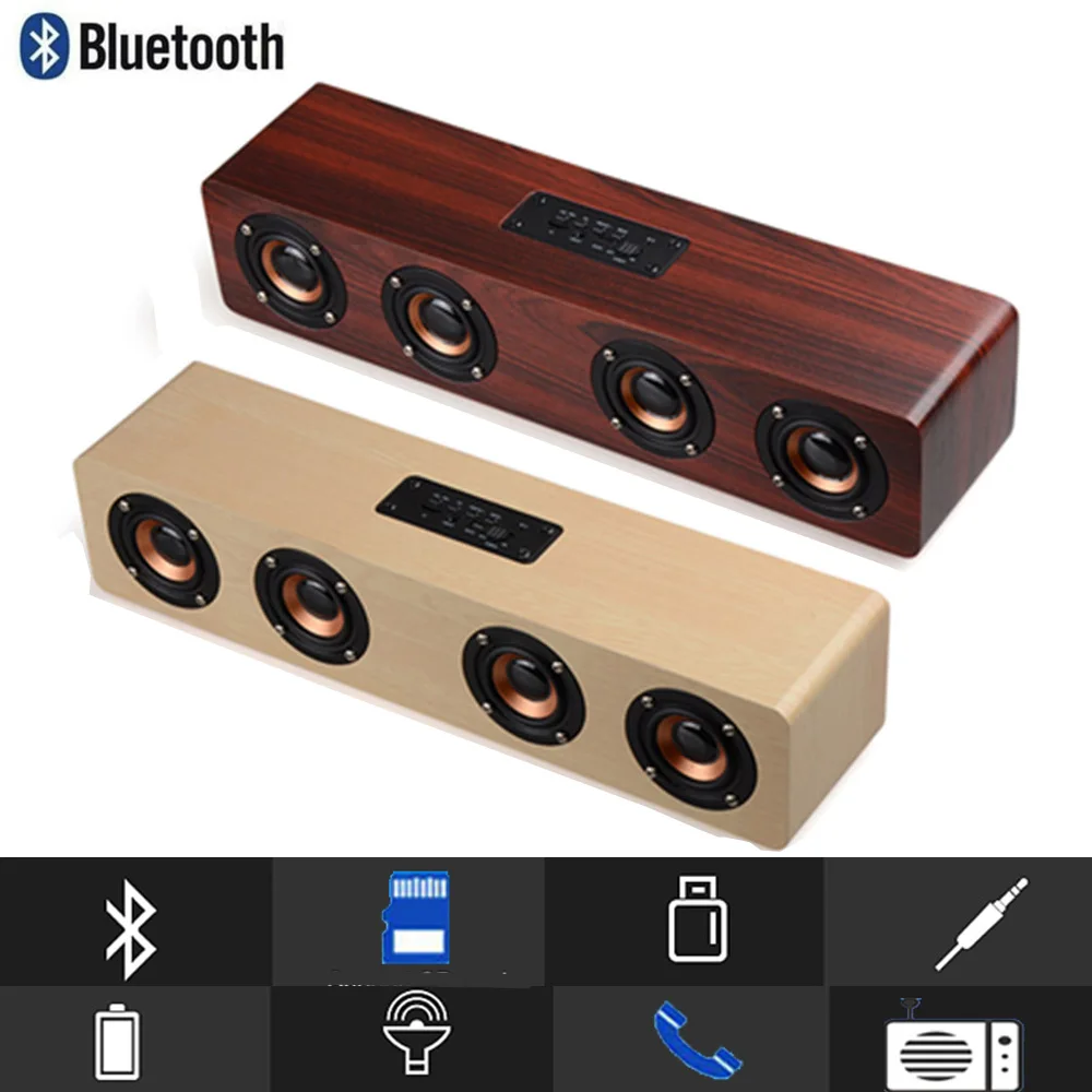 

Wooden Wireless Bluetooth Speaker 12W power Portable PC TV soundbar FM radio Subwoofer computer Sound box loudspeaker for Xiaomi