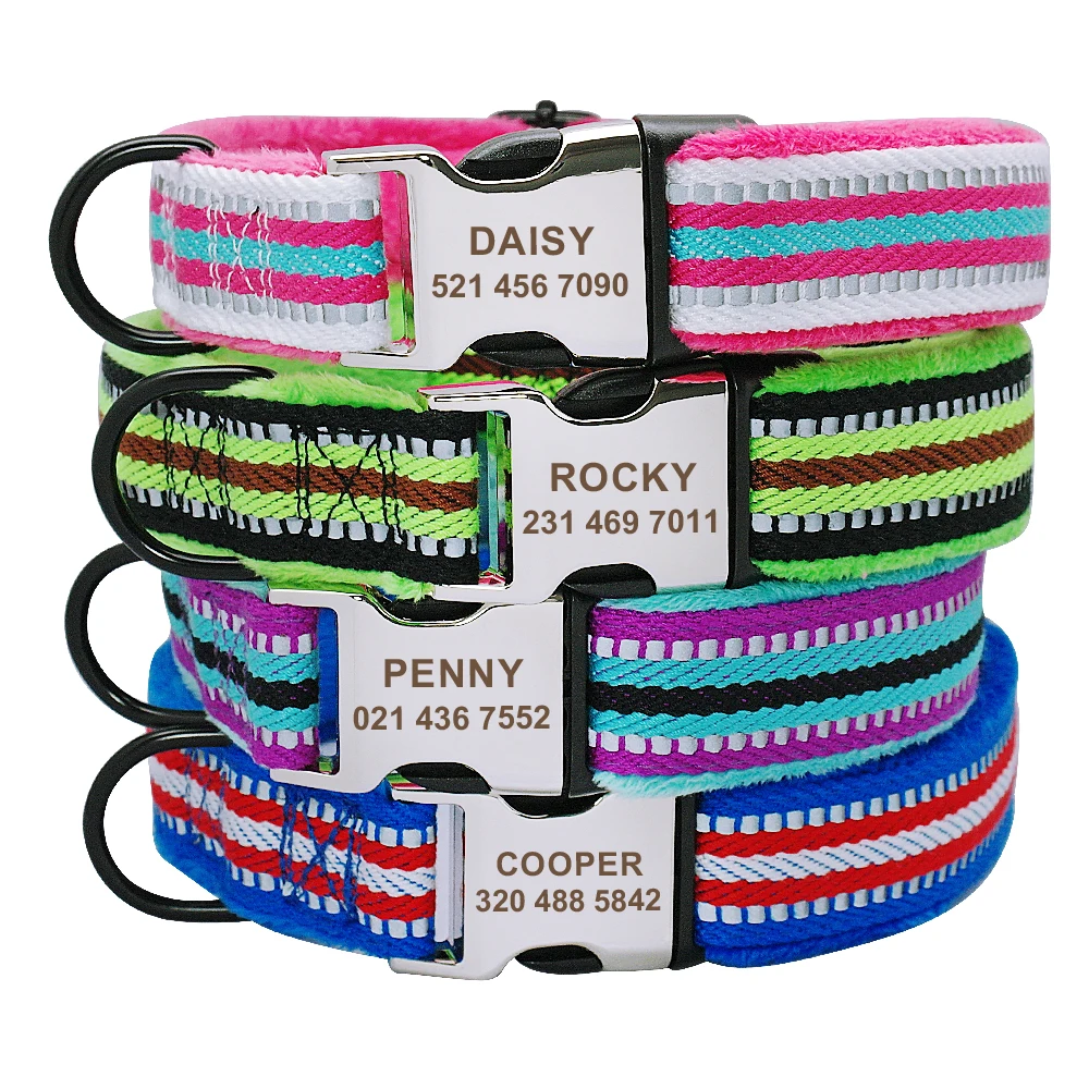 

Customized Pet Collar Nylon Dog Collar Personalzied Reflective Pet ID Collars Anti Lost Nameplate Tag for Medium Large Dogs