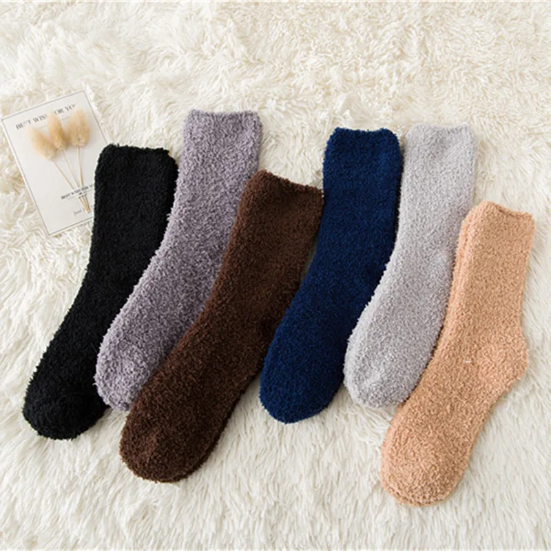 

Men Thicken Socks Fashion Winter Warm Coral Fleece Fluffy Solid Color Sleep Male Bed Socks Calcetines Gifts for Men