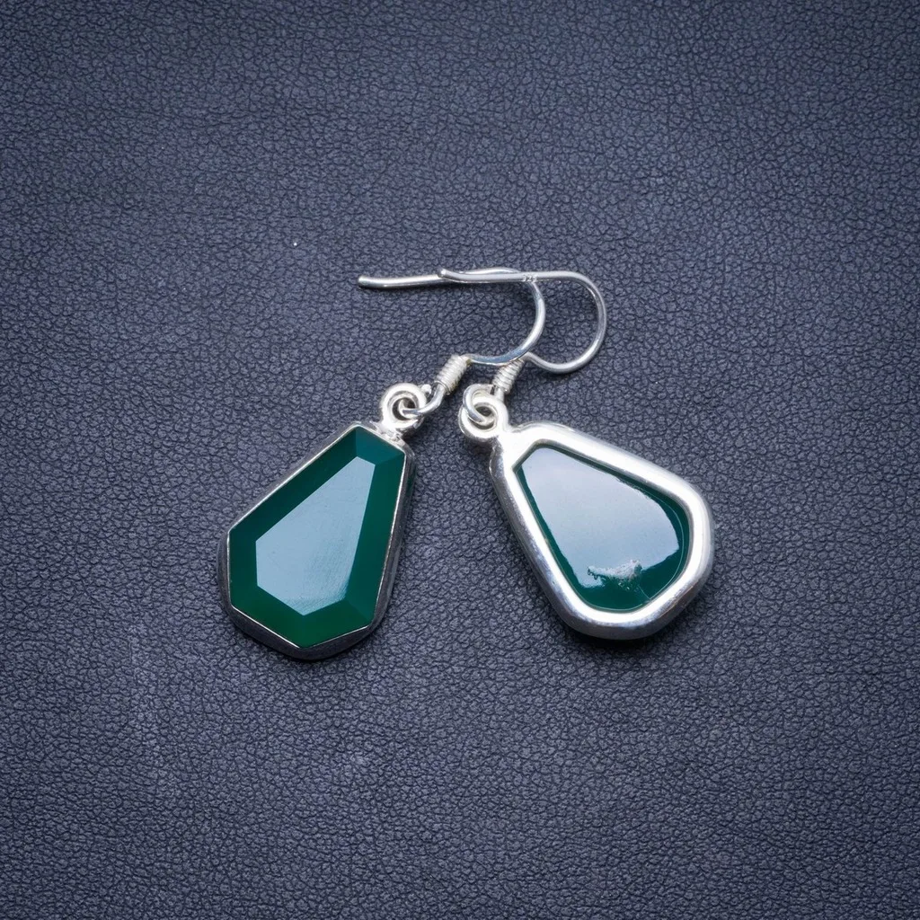 

Natural Chrysoprase Handmade Unique 925 Sterling Silver Earrings 1.5" X4358